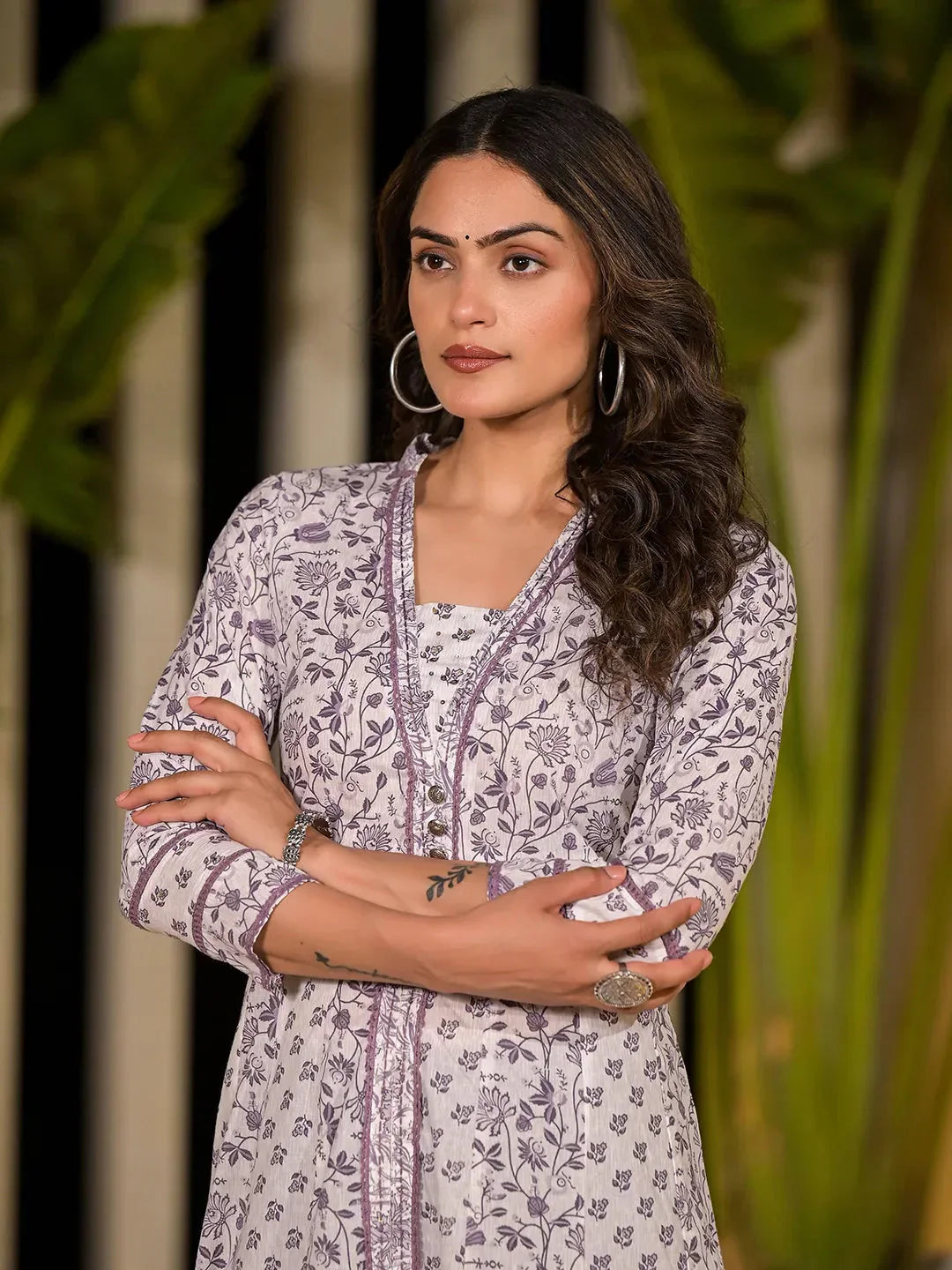 Yufta Purple Floral Print Kantha Work A-Line Dress  Grab2Buy Yufta Grab2Buy