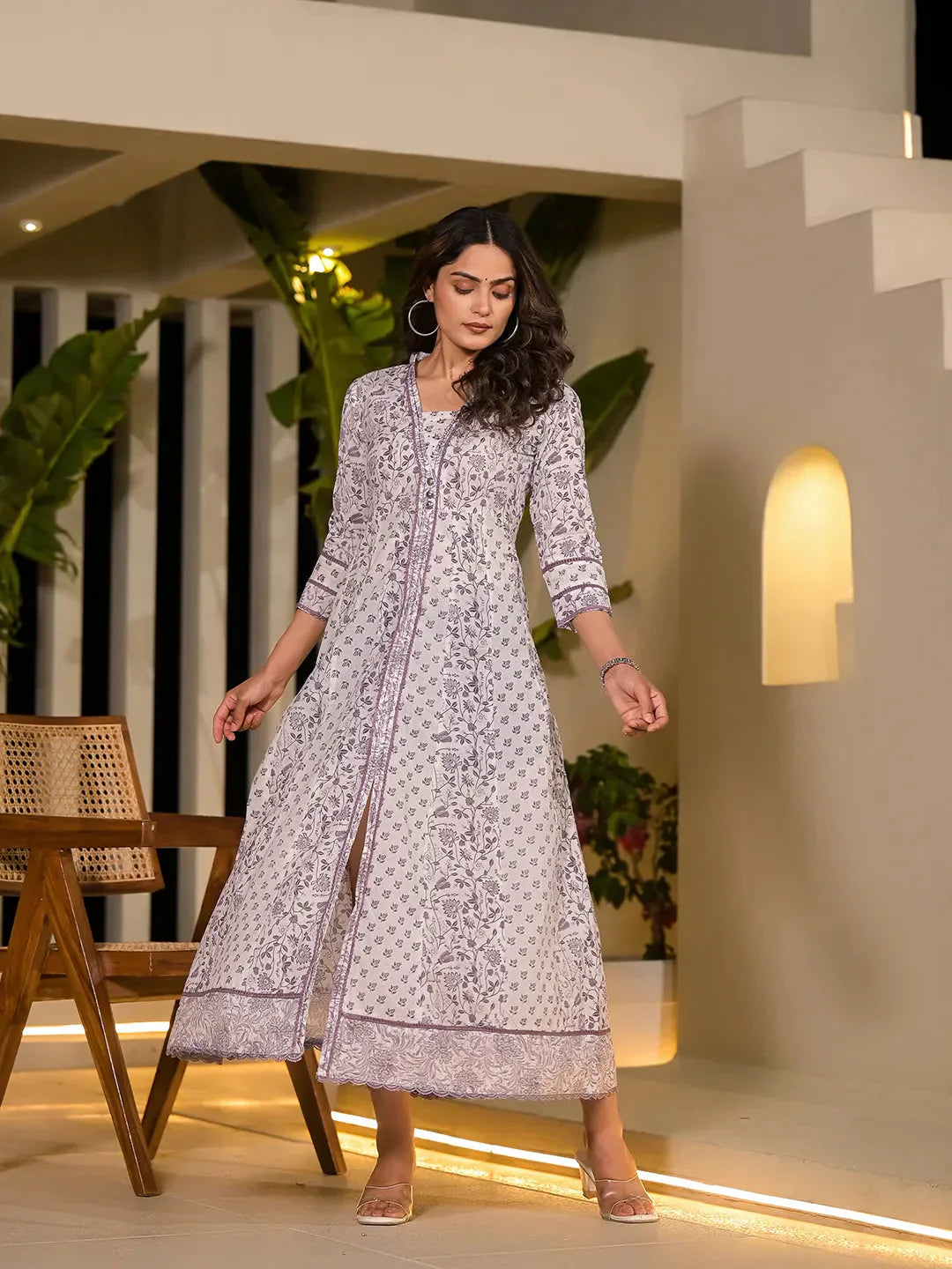 Yufta Purple Floral Print Kantha Work A-Line Dress  Grab2Buy Yufta Grab2Buy