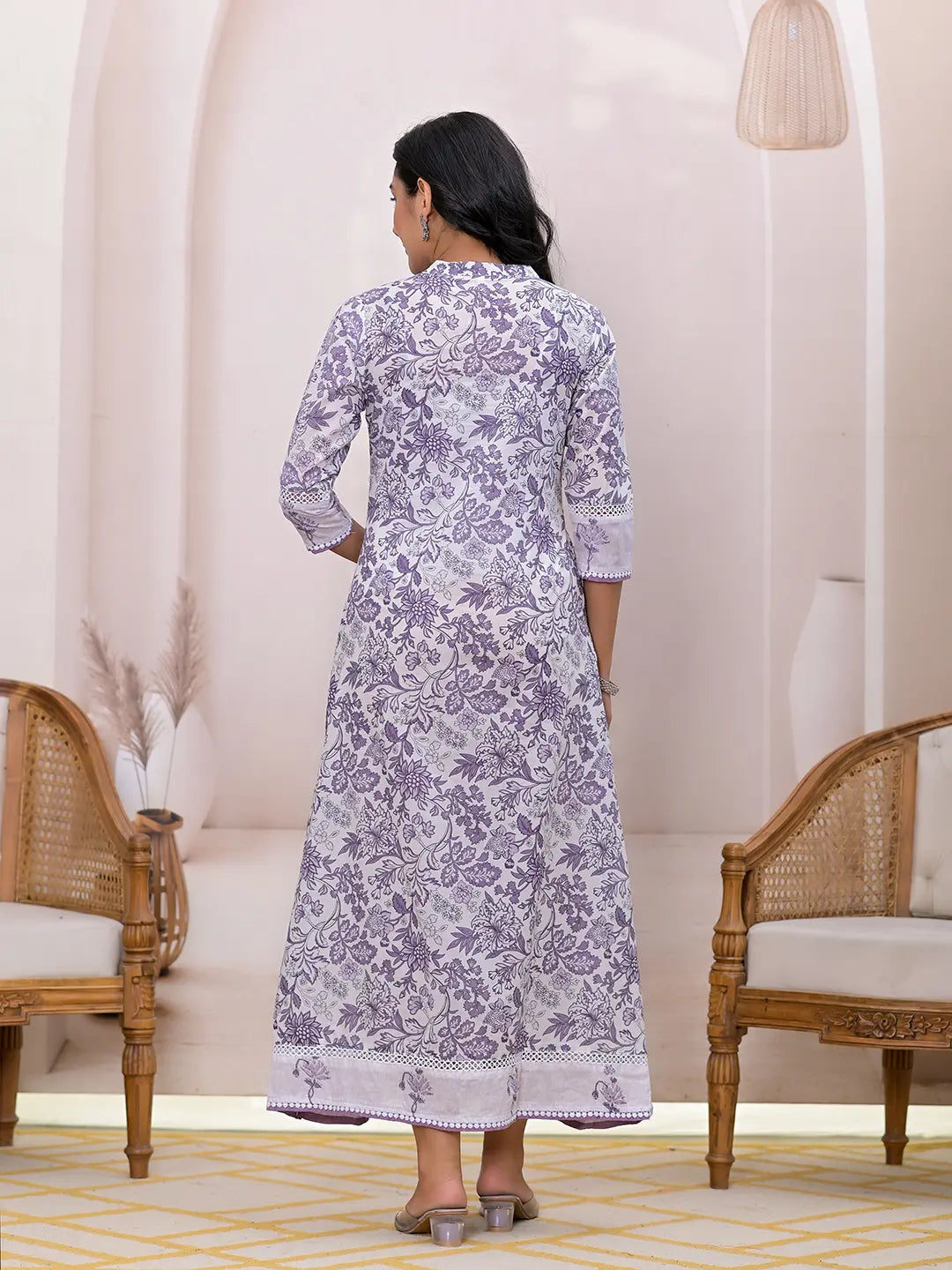Yufta Purple Resham_Embroidery Cotton A-Liine Dress  Grab2Buy Yufta Grab2Buy