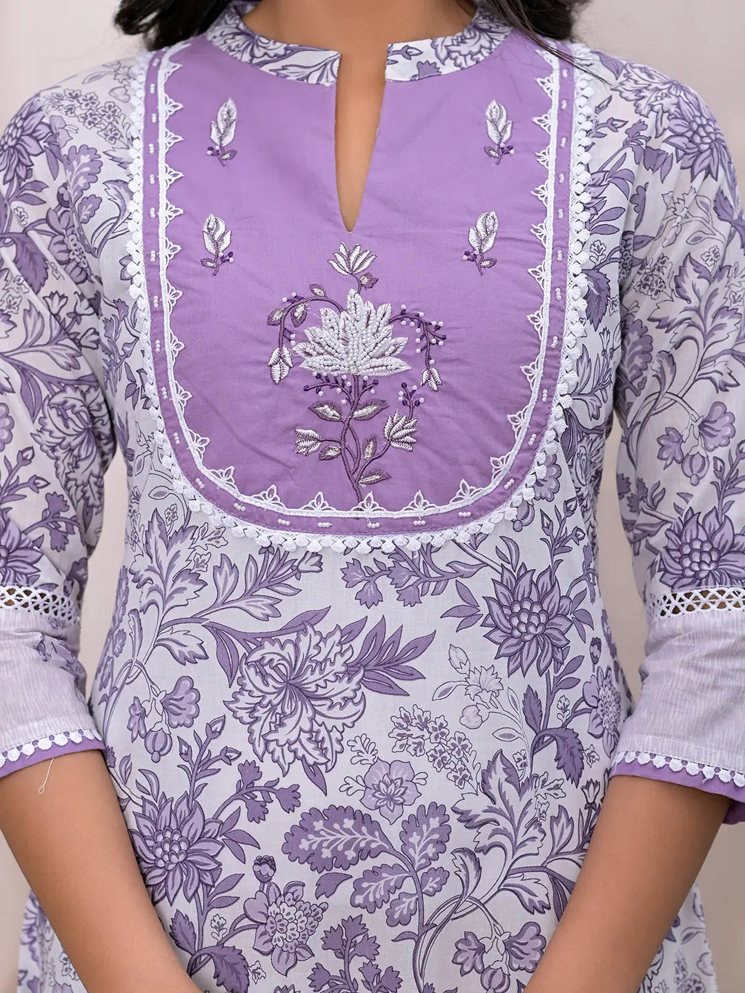 Yufta Purple Resham_Embroidery Cotton A-Liine Dress  Grab2Buy Yufta Grab2Buy
