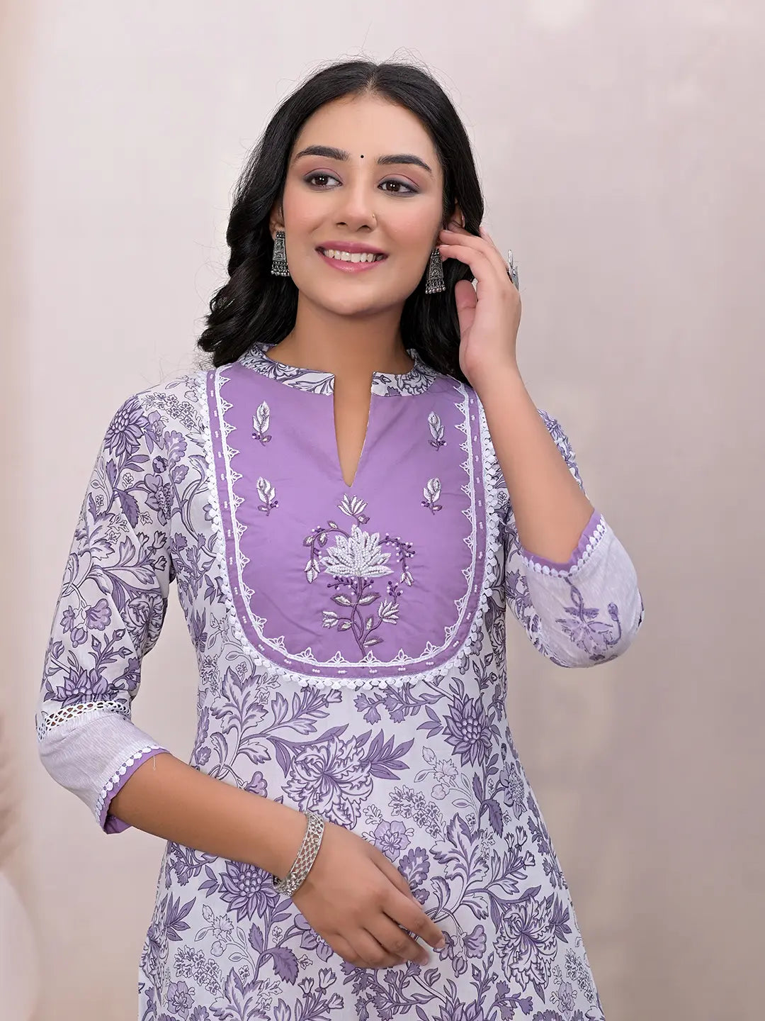 Yufta Purple Resham_Embroidery Cotton A-Liine Dress  Grab2Buy Yufta Grab2Buy