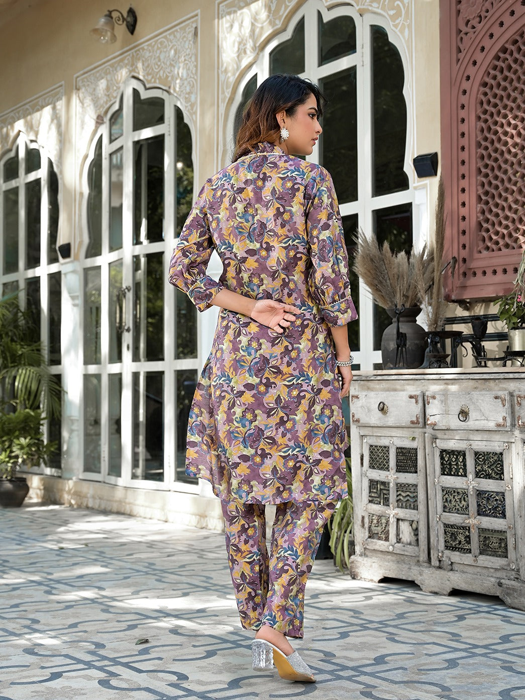 Yufta Purple Silk blend Floral Print Co-ord set 