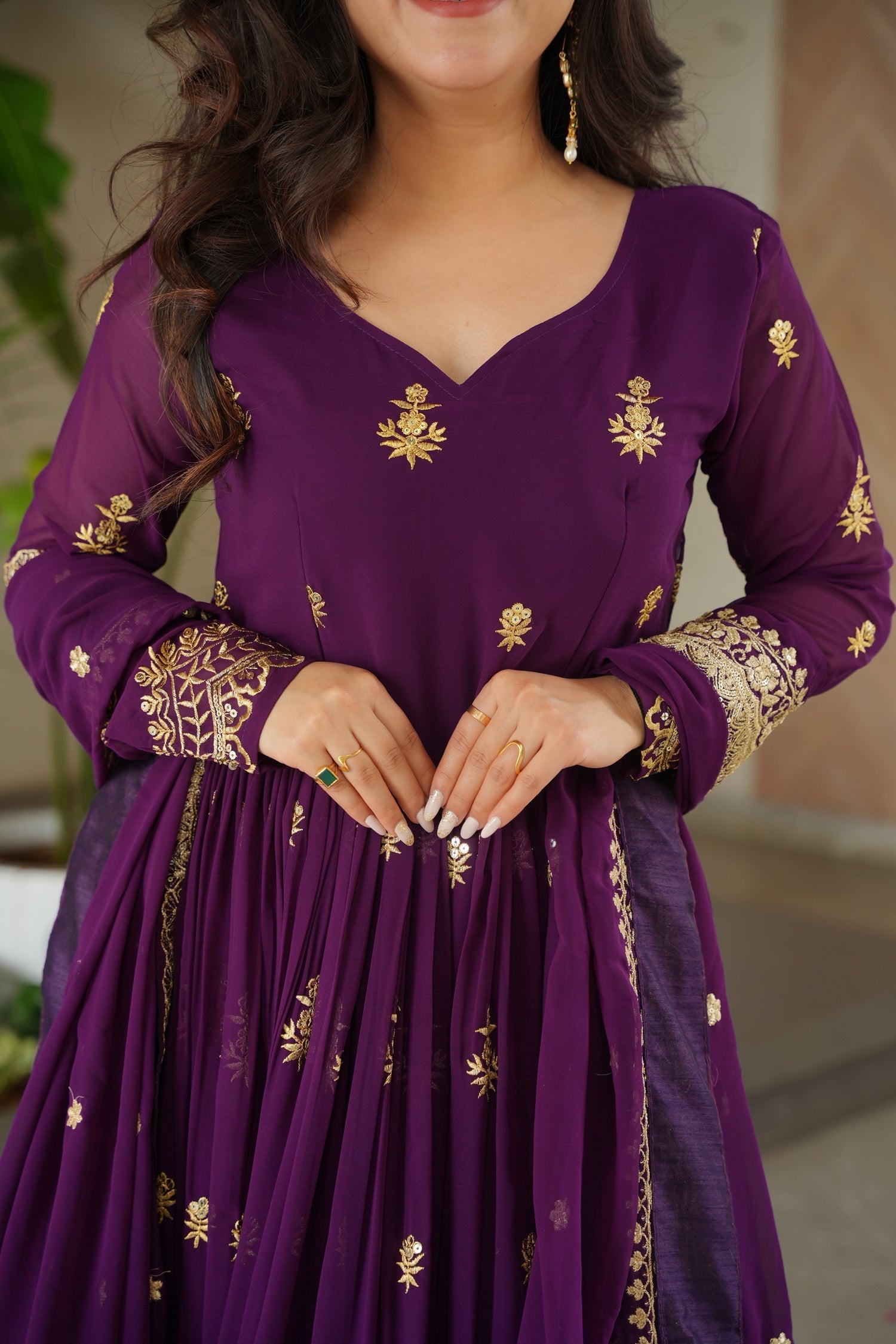 Lorenvalley Fashion Purple Faux Georgette with Zari & Sequins Embroidered Work Anarkali Gown with Dupatta 
