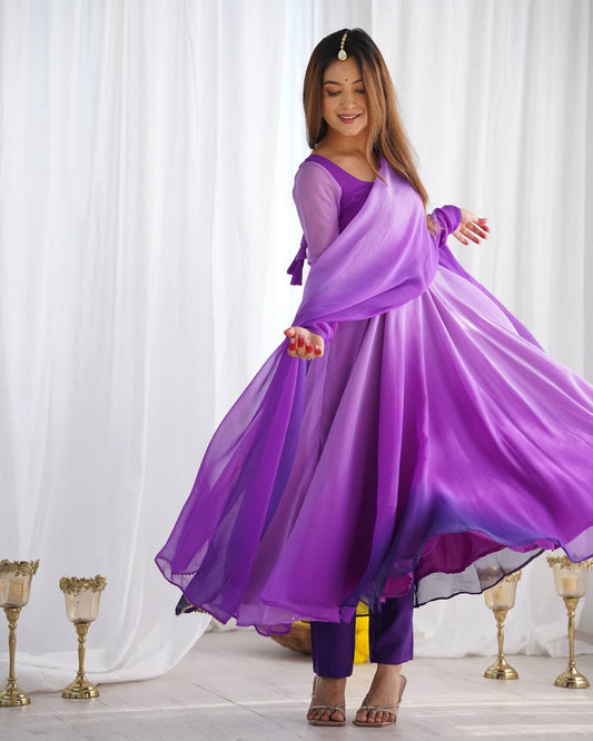 Evanik Purple Pure Soft Georgette Colorful Padding Anarkali Suit