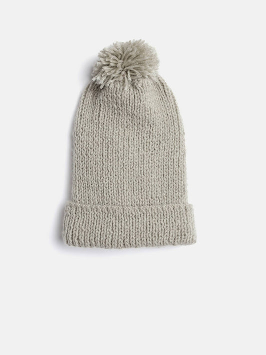 Chutput Kids Woollen Hand Knitted Pom Pom Detailed Cap - Grey