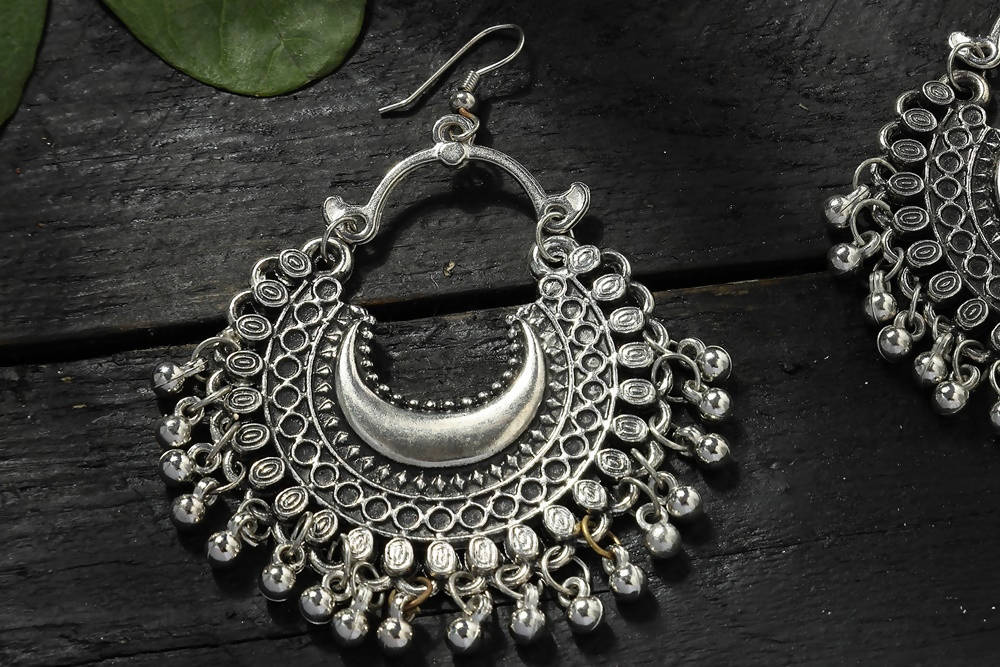 Mominos Fashion Johar Kamal Oxidised Silver-Plated Chandbali Earrings - Grab2buy