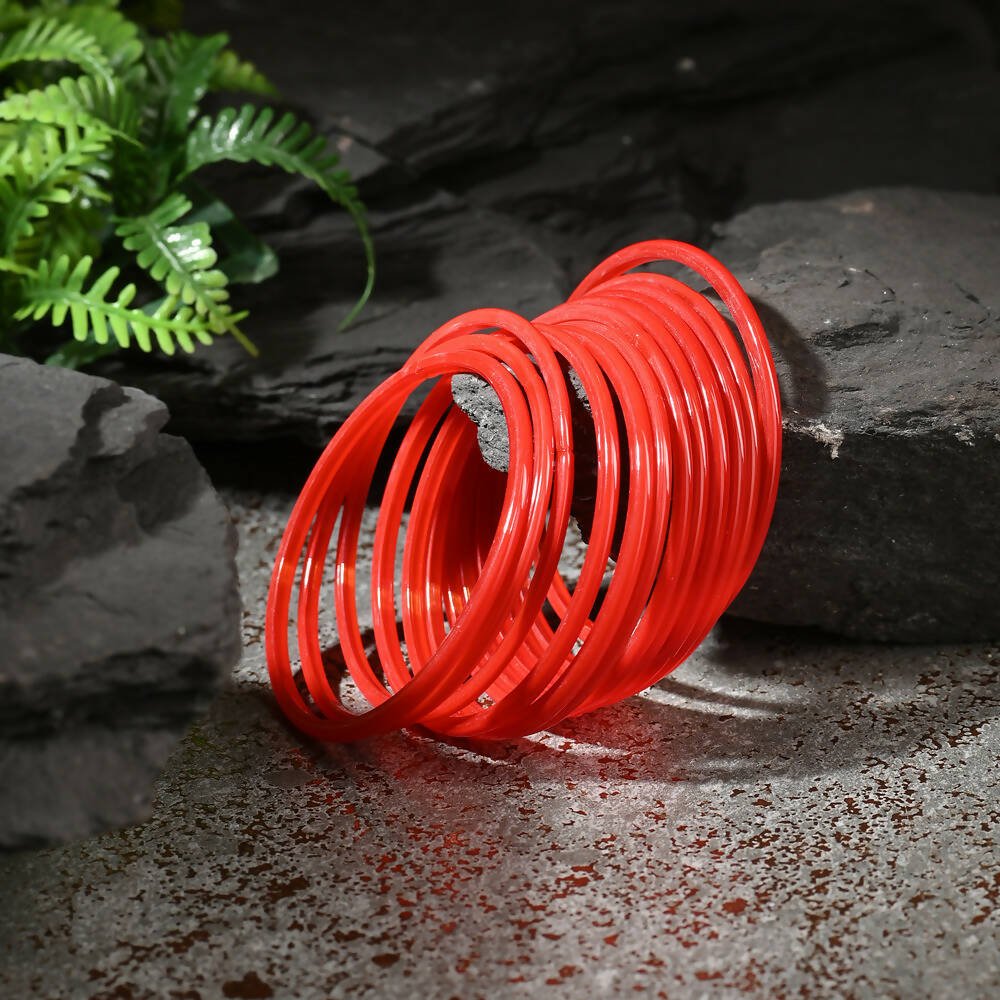 Afast Shining Red Glass Party, Wedding, Daily Use Bangle Set, Pack Of 12 | Grab2Buy