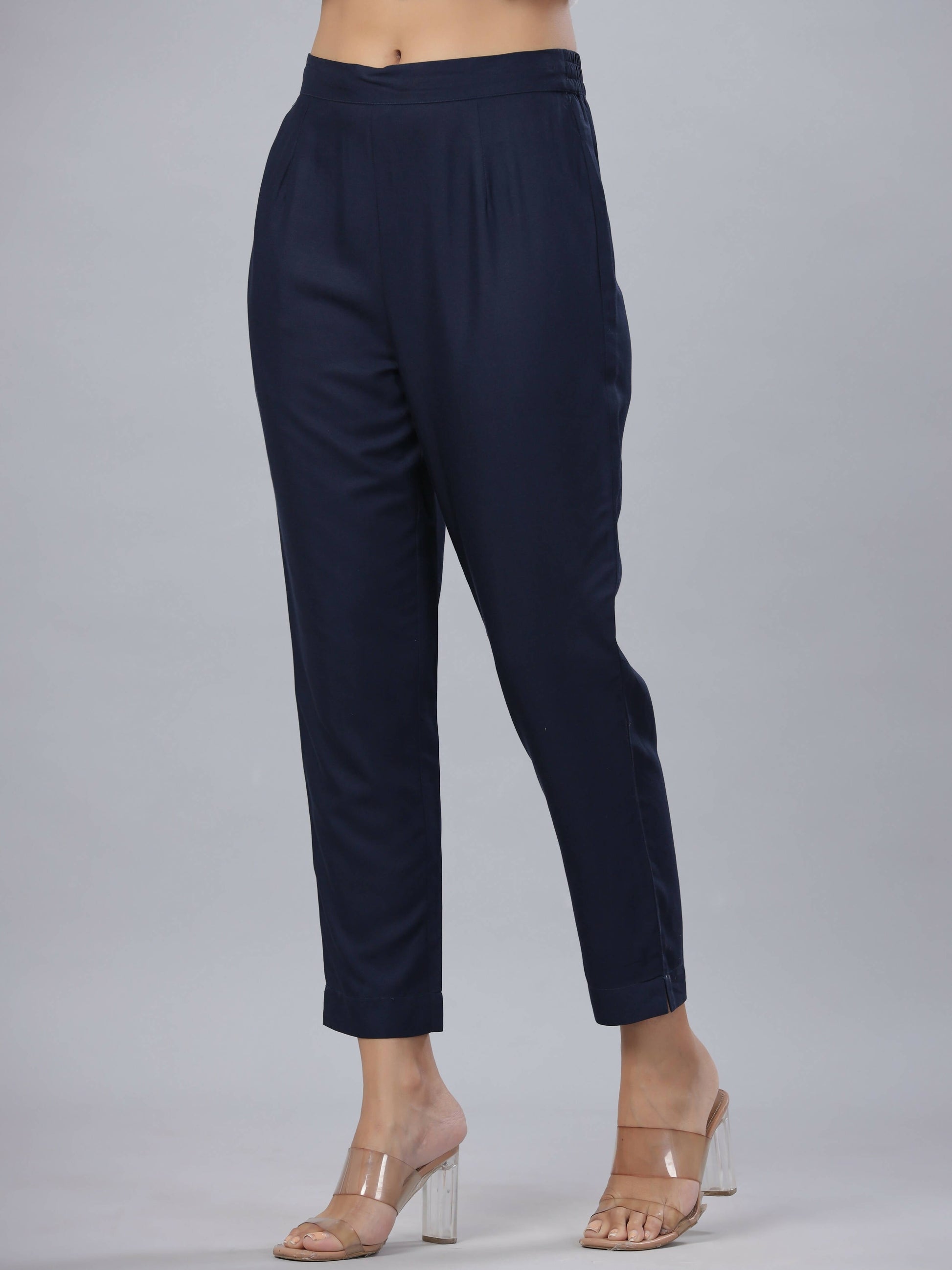 Juniper Women's Navy Rayon Solid Stright Slim Pant