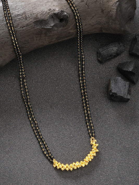 NVR Women's Gold-Polished Black Beaded Mangalsutra