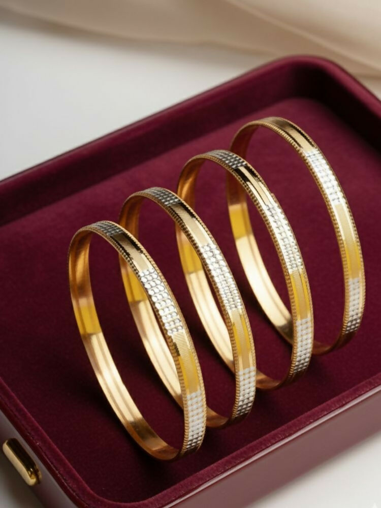 NVR Women Set of 4 Gold Plated CZ Toned Bangle