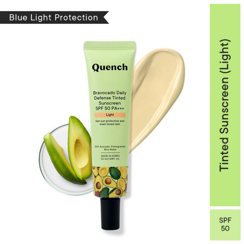 Quench Vitamin E Tinted SPF 50 Sunscreen PA+++ with both Mineral & Chemical Actives (Light) 