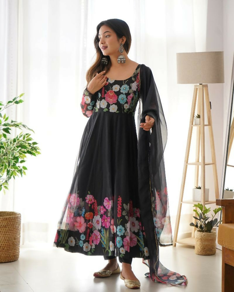 Joban Fashion Black Kurta Set Organza Sequin Embroidery Work 
