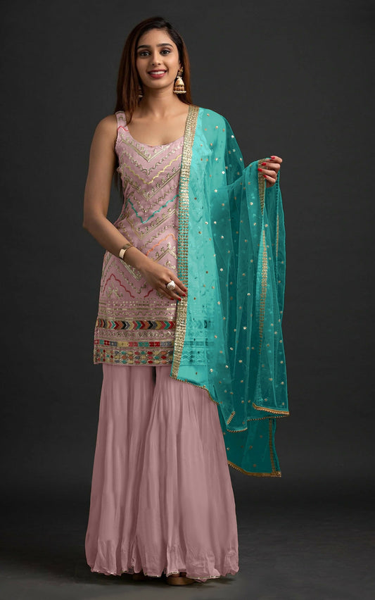 Anaita Peach Georgette Suit with Embroidered Thread & Sequence Work