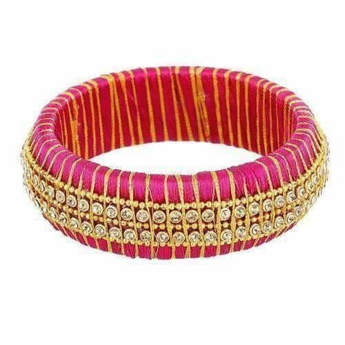 Double Line with White Stone Pink Color Bangle - Single Bangle - Grab2buy