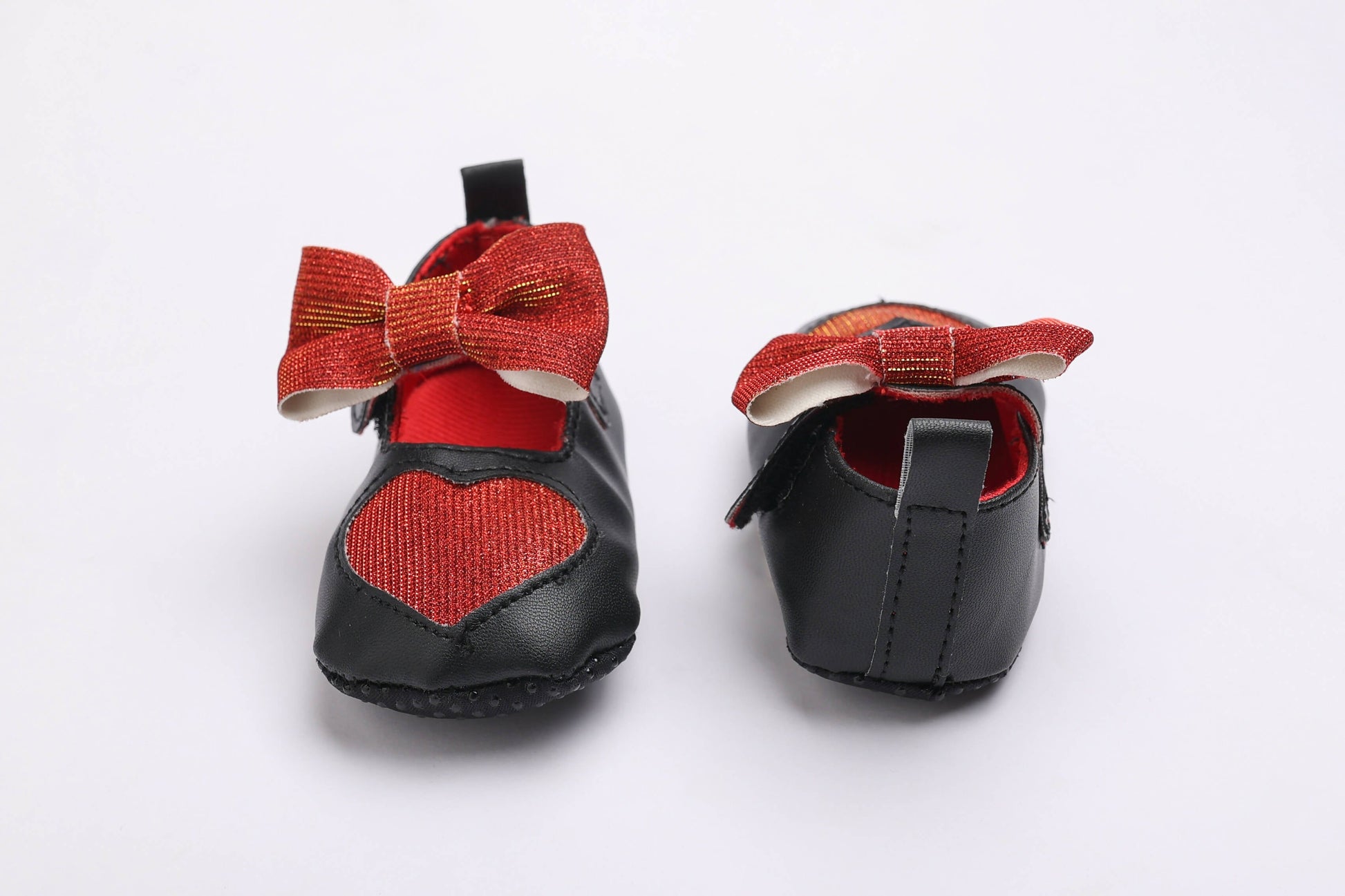 Tiny Bugs Girls Heart Bow Detailing Booties - Black & Red  Grab2Buy Tiny Bugs Grab2Buy