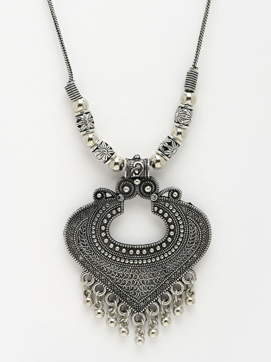 NVR Women's Silver-Toned German Silver Oxidised Pendant with Chain 