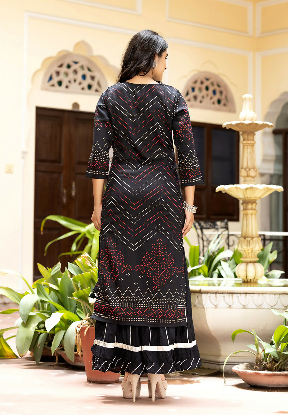 Kaajh Women's Black Embroidered Cotton Kurta Sharara Set With Dupatta