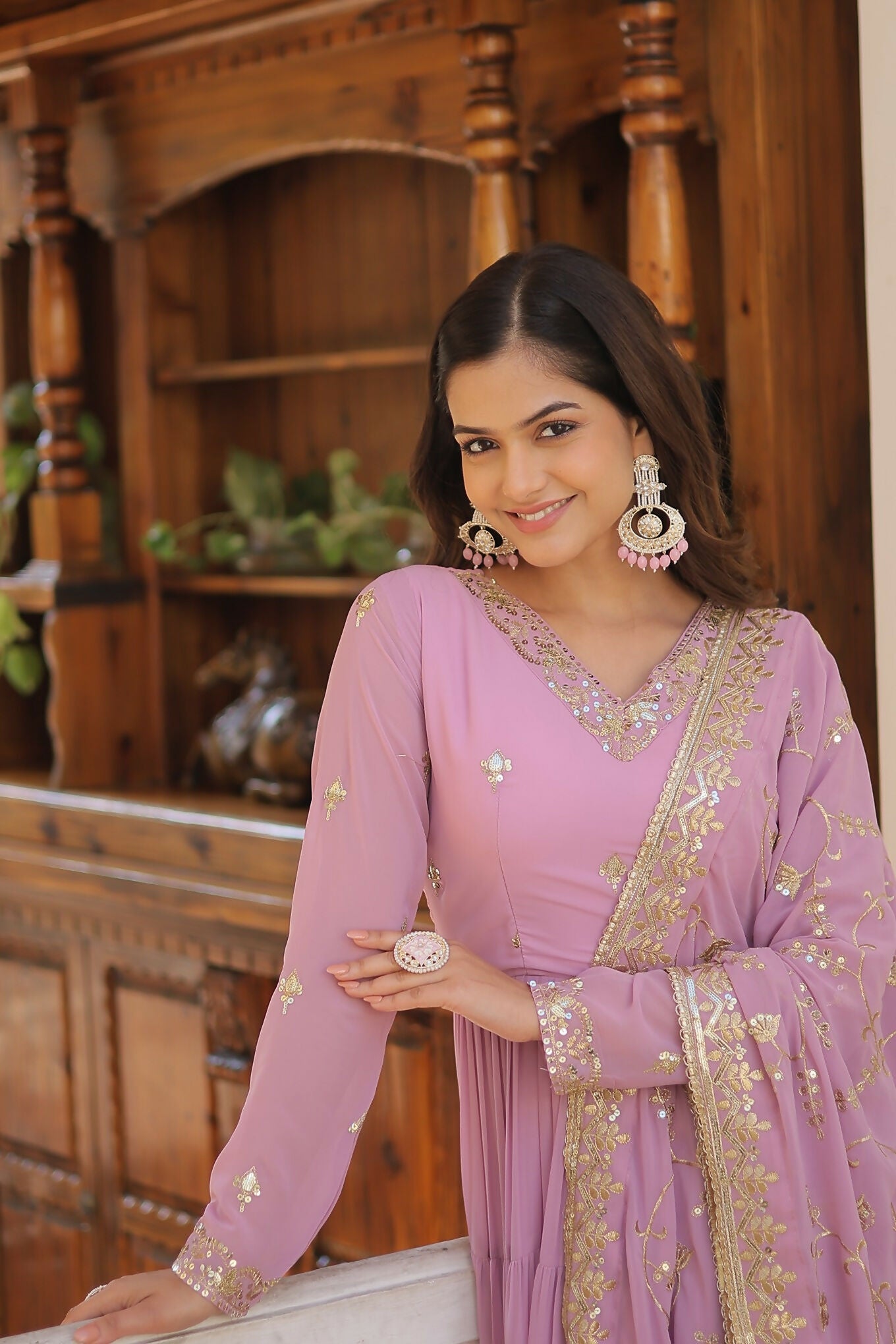 Joban Fashion Purple Georgette Sequence Embroidery Work Kurta Set