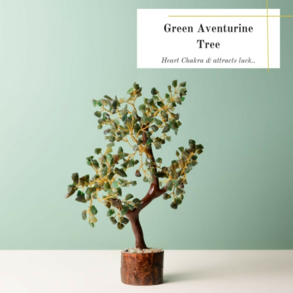 Indianvibez Bodh Green Aventurine Real Crystal Stone Tree With Wooden Base 300 Beads