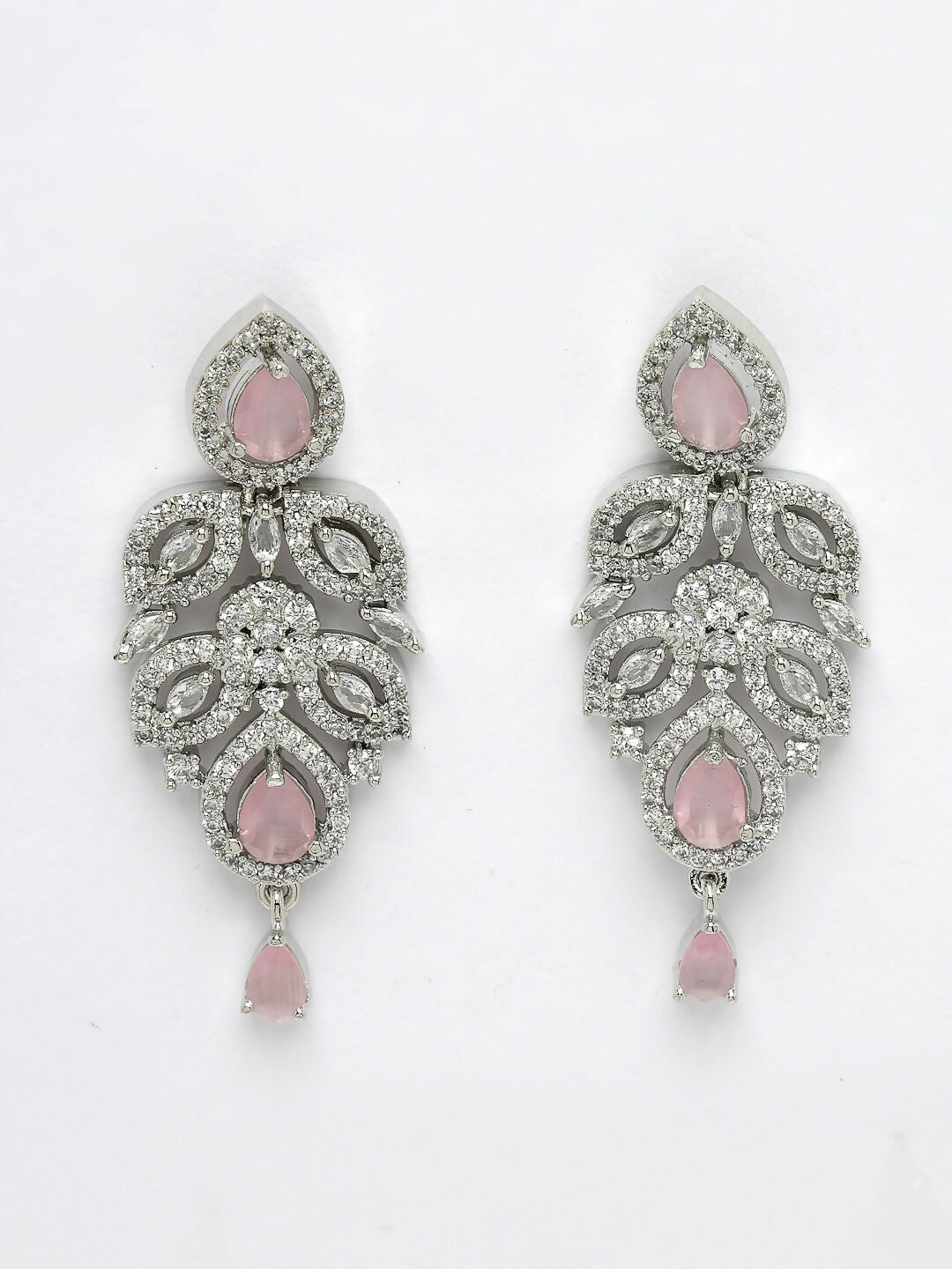 NVR Women's silver plated & Pink CZ stone handcrafted jewellery set - Grab2buy