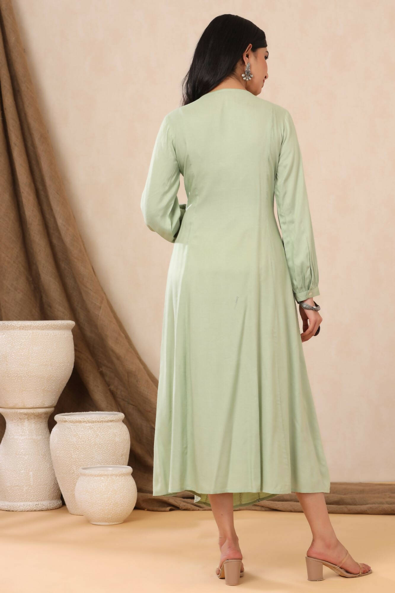 Juniper Women Lightolive Rayon Embroidered A-Line Dress