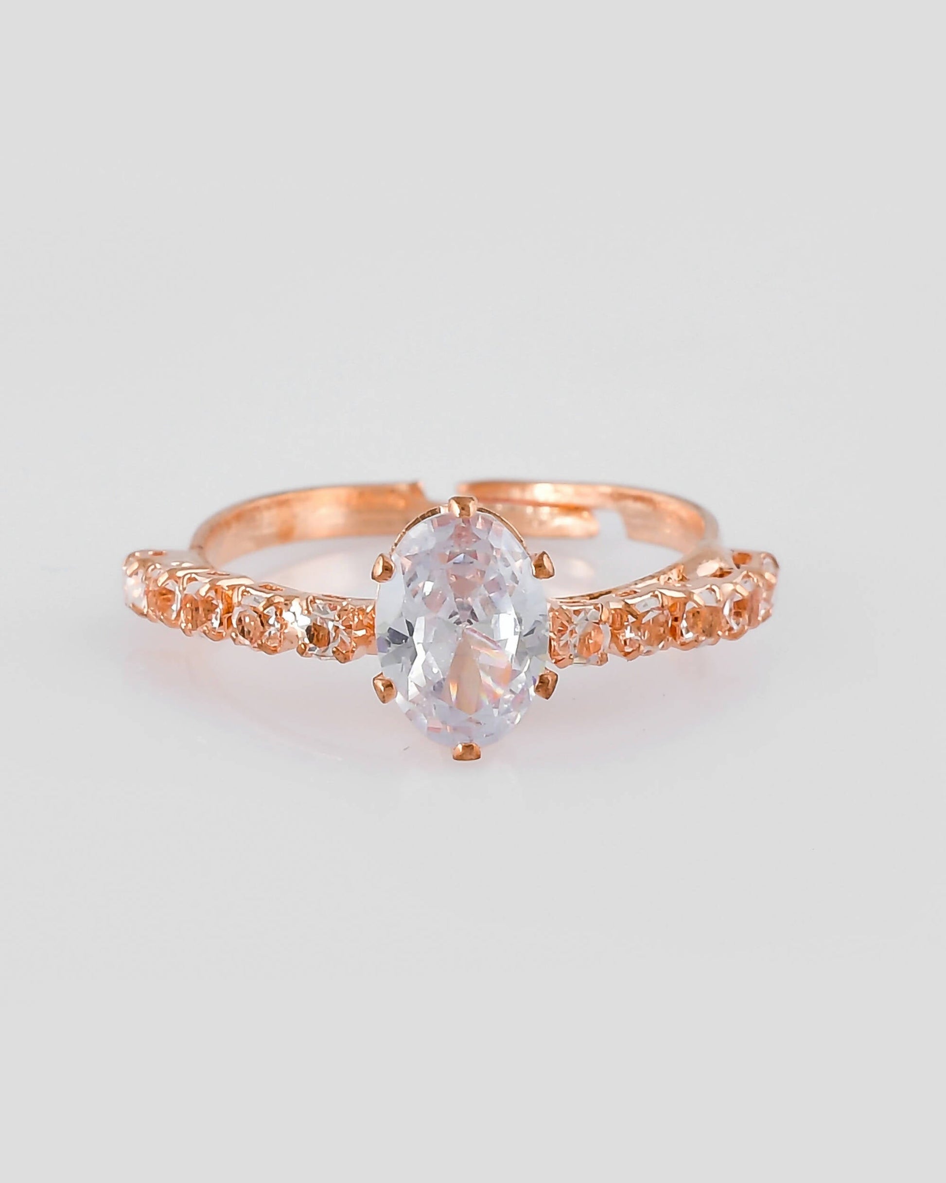 VOJ white CZ-detail Stainless Steel Cubic Zirconia Gold-Polished adjustable finger Ring 