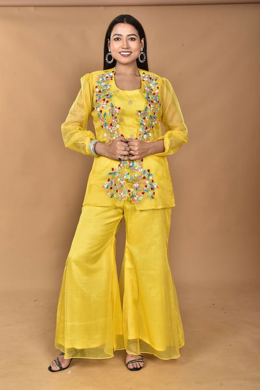 Morchari Women Hand Embroidery Crop Top-Yellow 