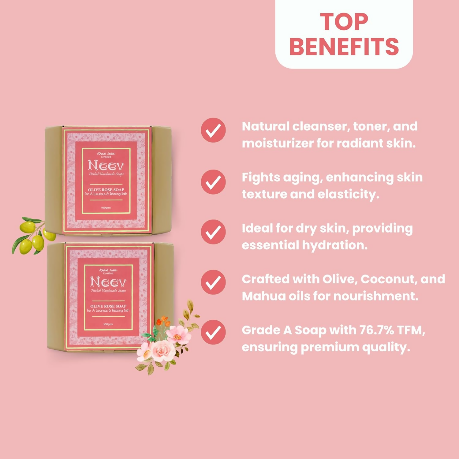 Neev Herbal Mahua Organic Olive Rose Handmade Soap