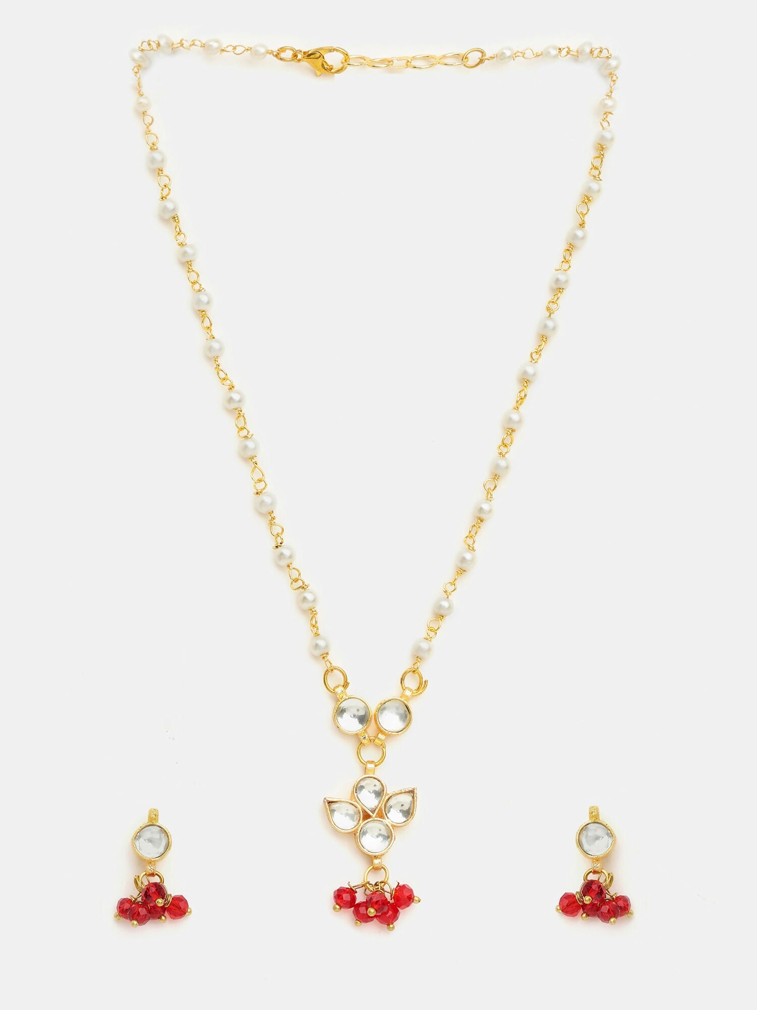 Ruby Raang Kundan Studded And Pearl Beaded Jewellery Set