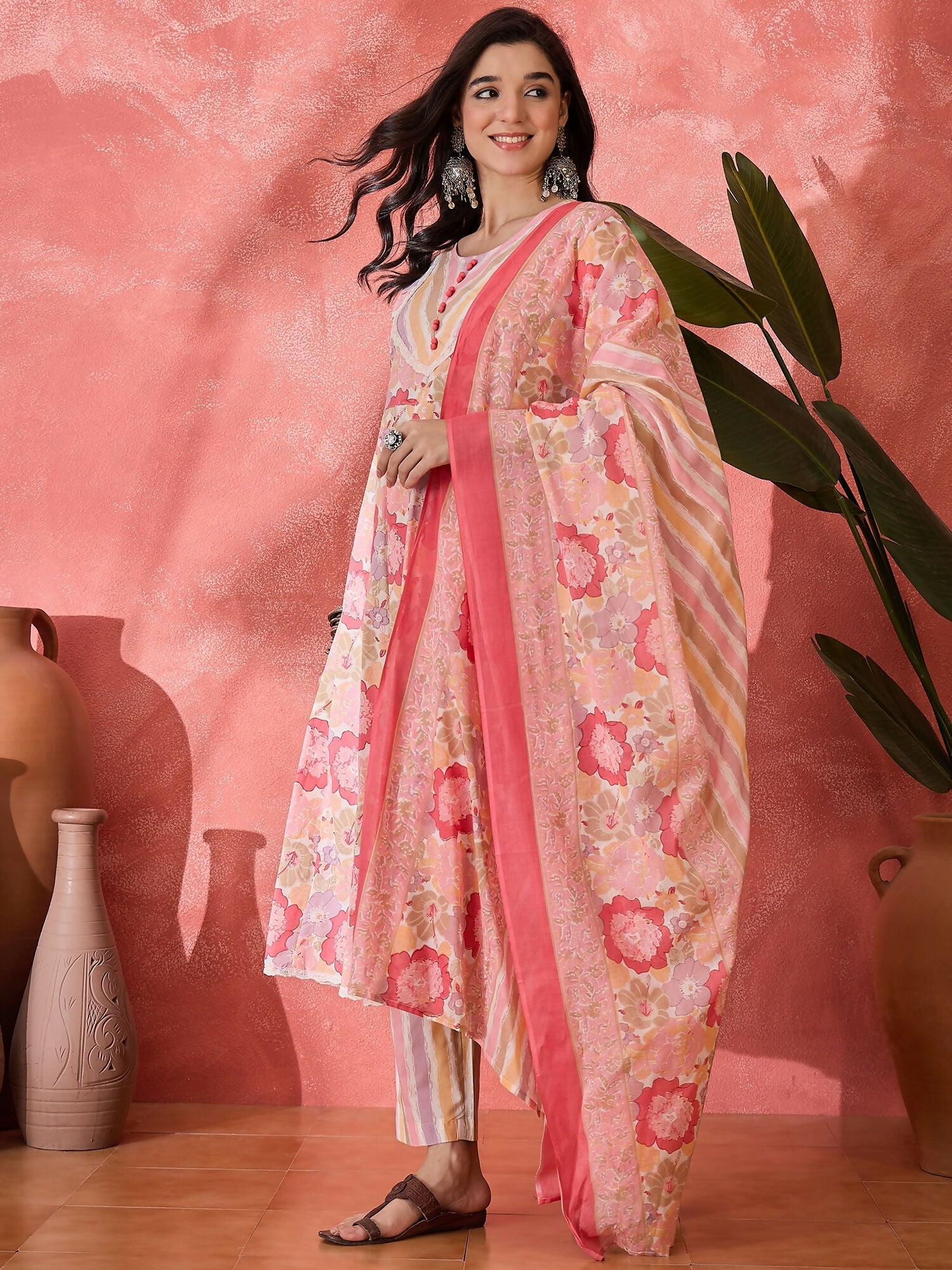 Joban Fashion Printed Pink Pure Cotton Kurta Set