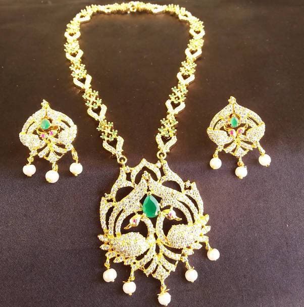 AD Emeralds Peacock Necklace Set
