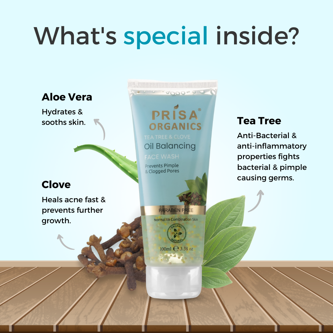 Prisa Organics Tea Tree & Clove, Oil Balancing Face Wash 