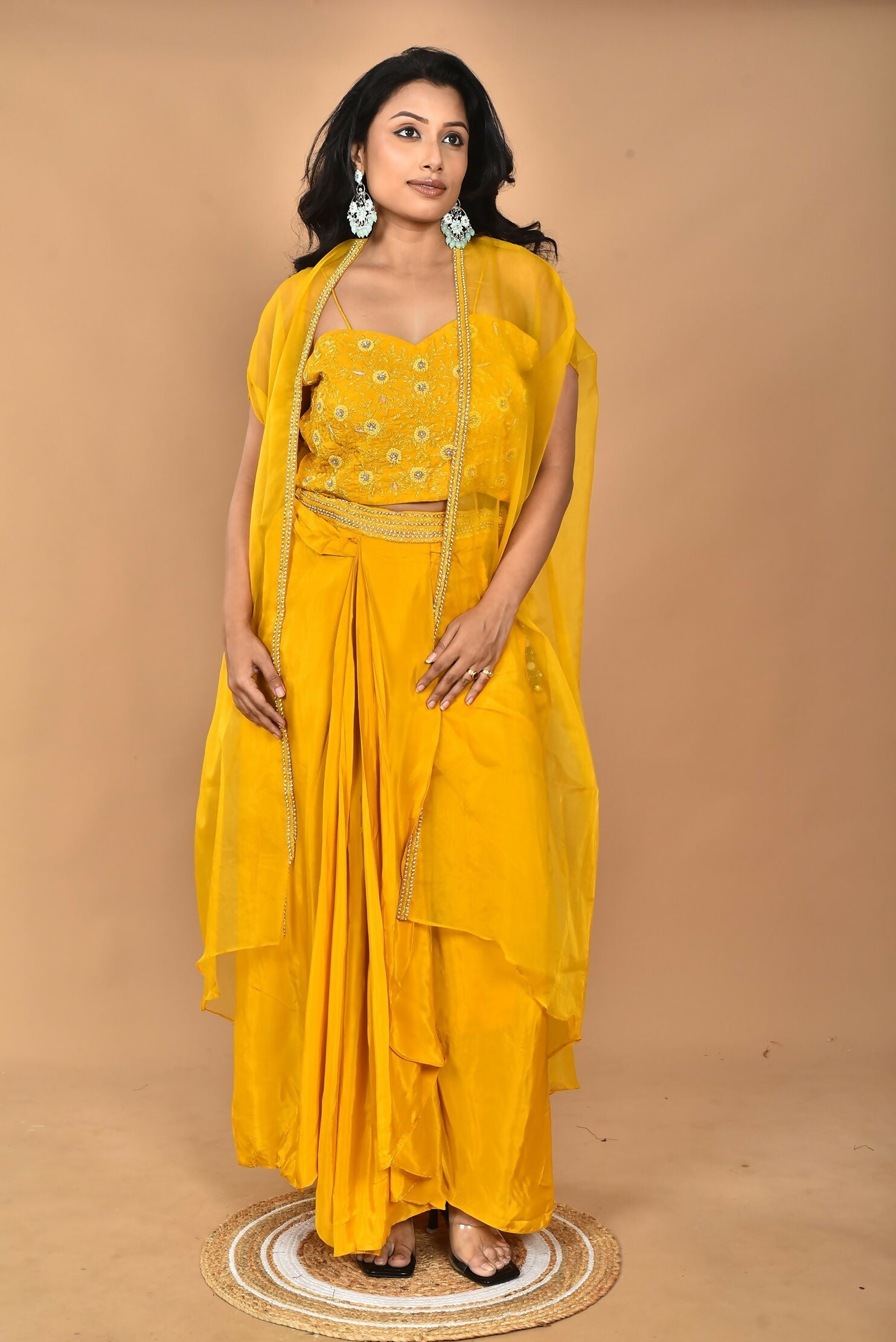 Morchari Women Hand Embroidery Crop Top-Yellow 