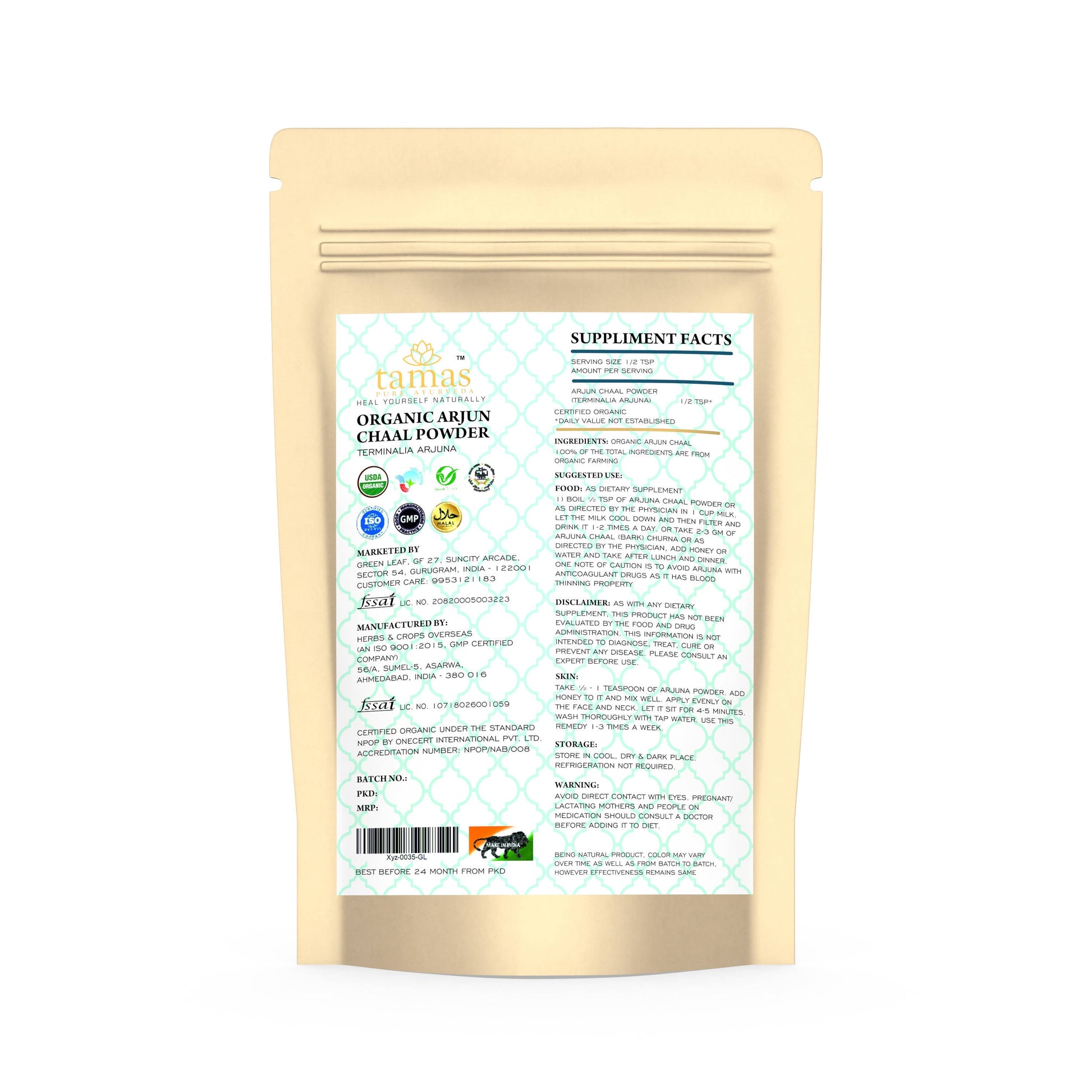 Tamas Pure Ayurveda Superfood Organic Arjun Chaal Powder - Swadesiicart