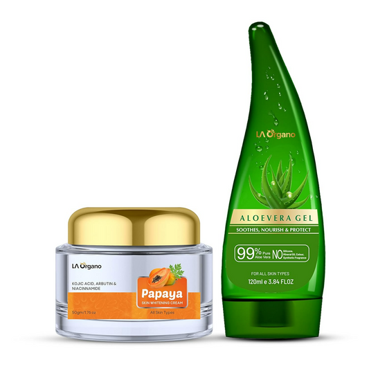 LA Organo Aloe Vera Gel for Face & Hair Moisturization and Papaya Skin Whitening Cream Combo - Grab2buy