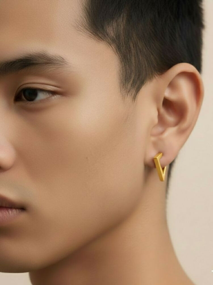 NVR Men's Gold Plated Geomatric Shaped Stud Earrings