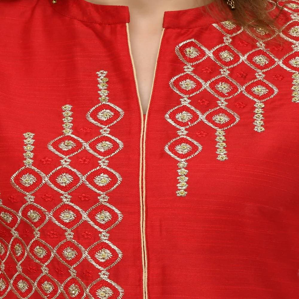 Lagi Women's Red Poly silk Straight Embroidred Kurta Pant (RO115B) 