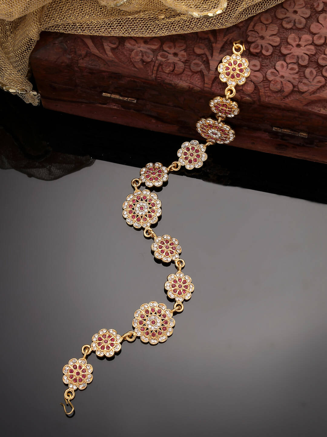 NVR Women's Gold-Polished Traditional Meenakari Stones Trending Matha Patti 
