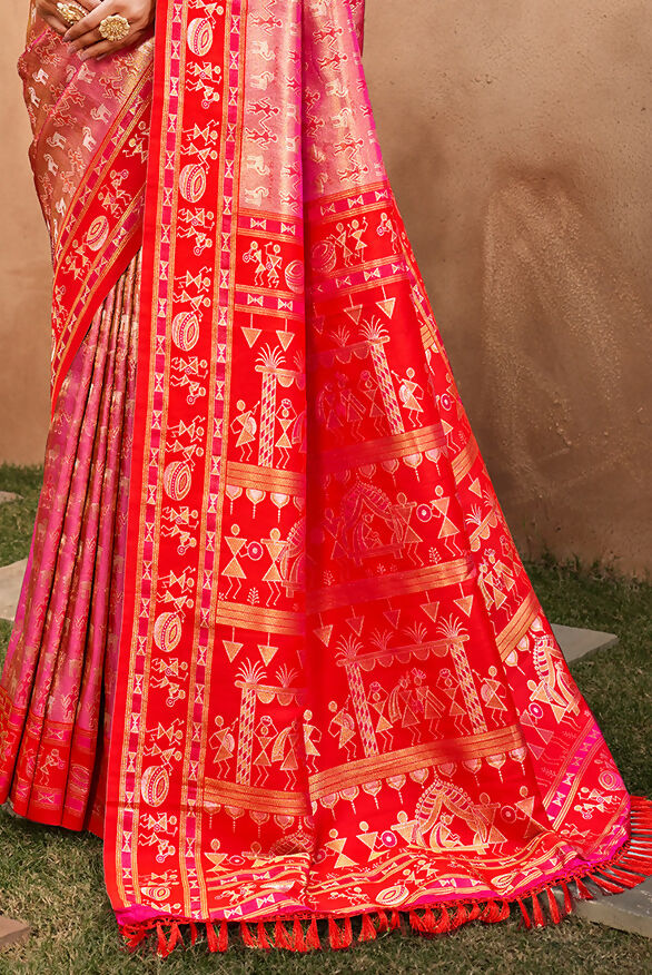 Sangam Prints Red Kanjivaram Silk Woven Work Traditional Saree