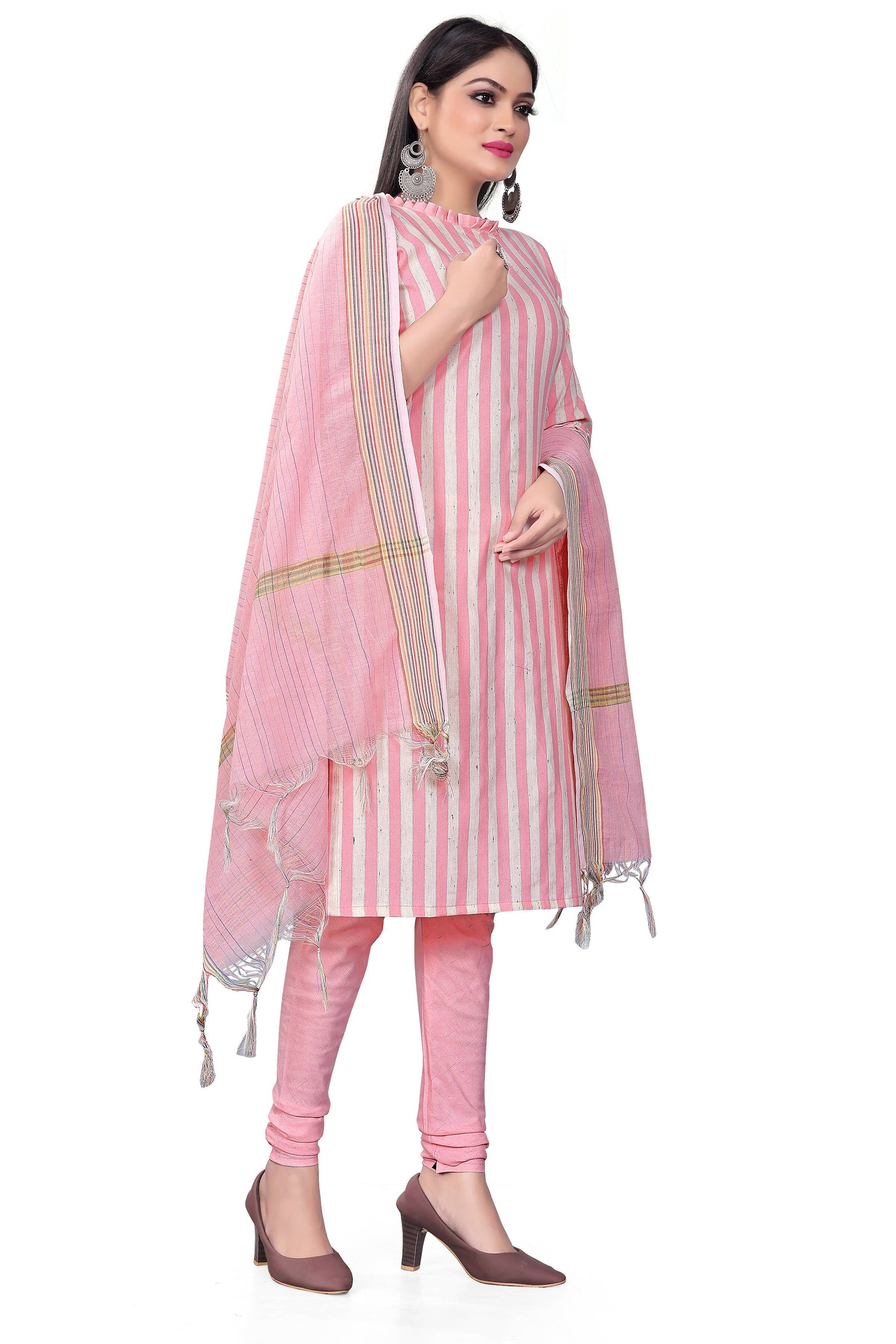 Pink Cotton Jacquard Woven Unstitched Dress Material - Amara