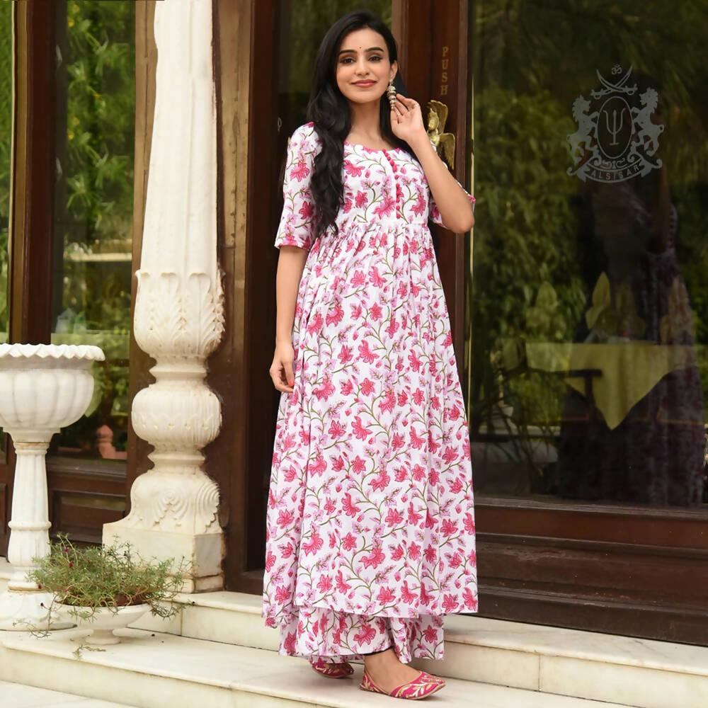 PartyWear Designer White And Pink Pure Maslin Plazzo Suit - Anbazaar