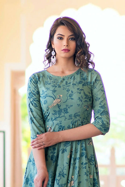 Partywear Designer Light Aqua Pure Maslin Gown - Anbazaar - Grab2buy