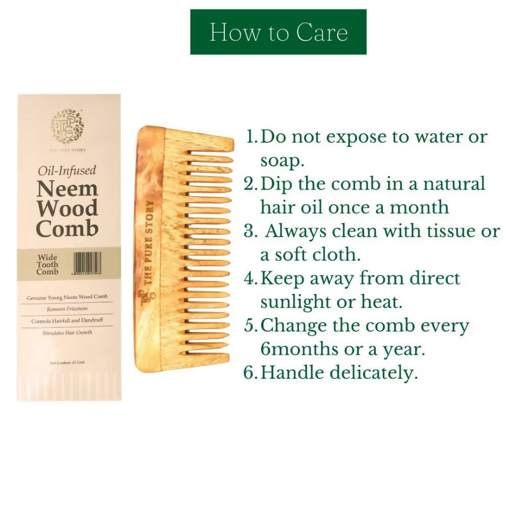 The Pure Story Oil Infused Neem Wood Wide Tooth Comb  Grab2Buy The Pure Story Grab2Buy