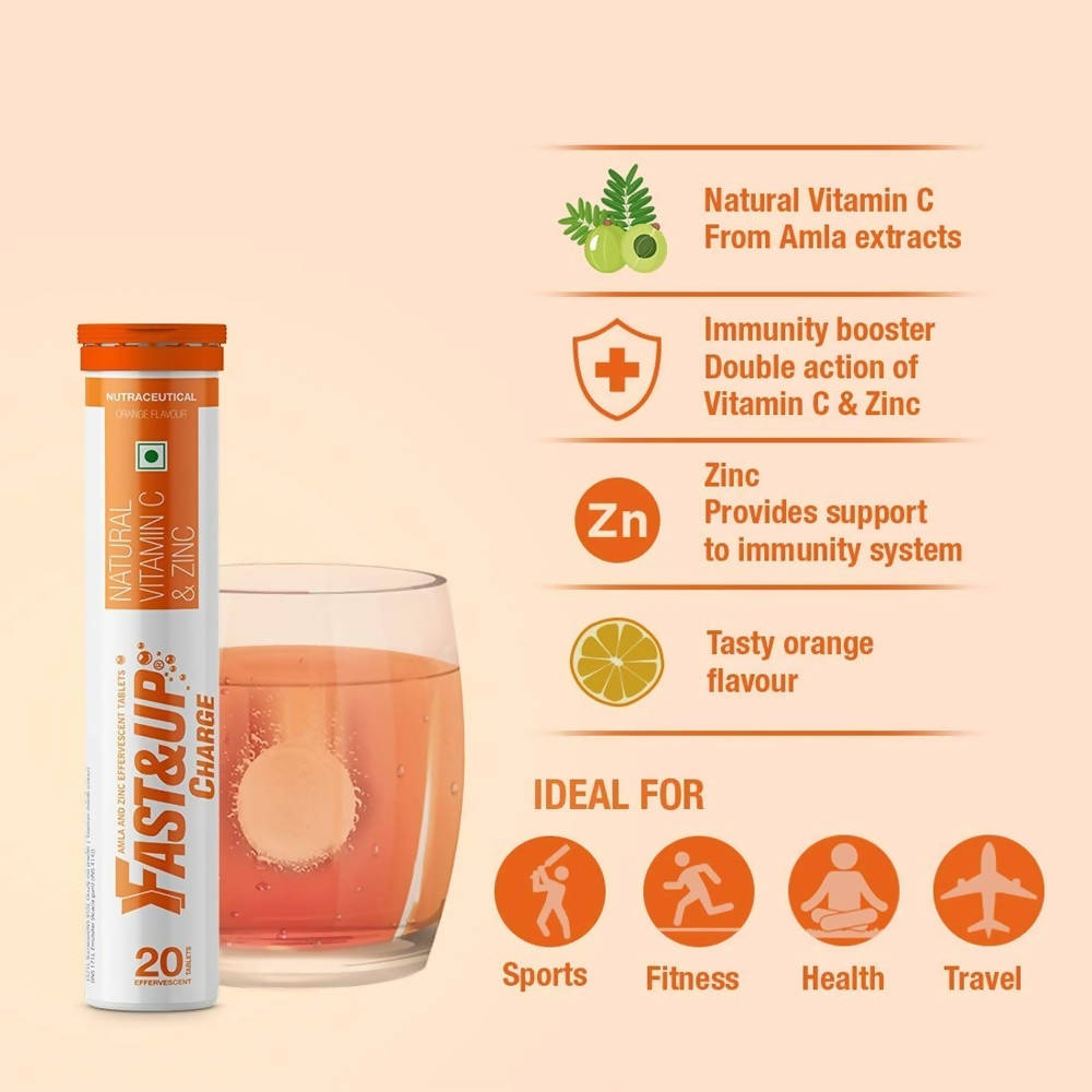 Fast&Up Charge Natural Vitamin C & Zinc Tablets - Orange Flavour 