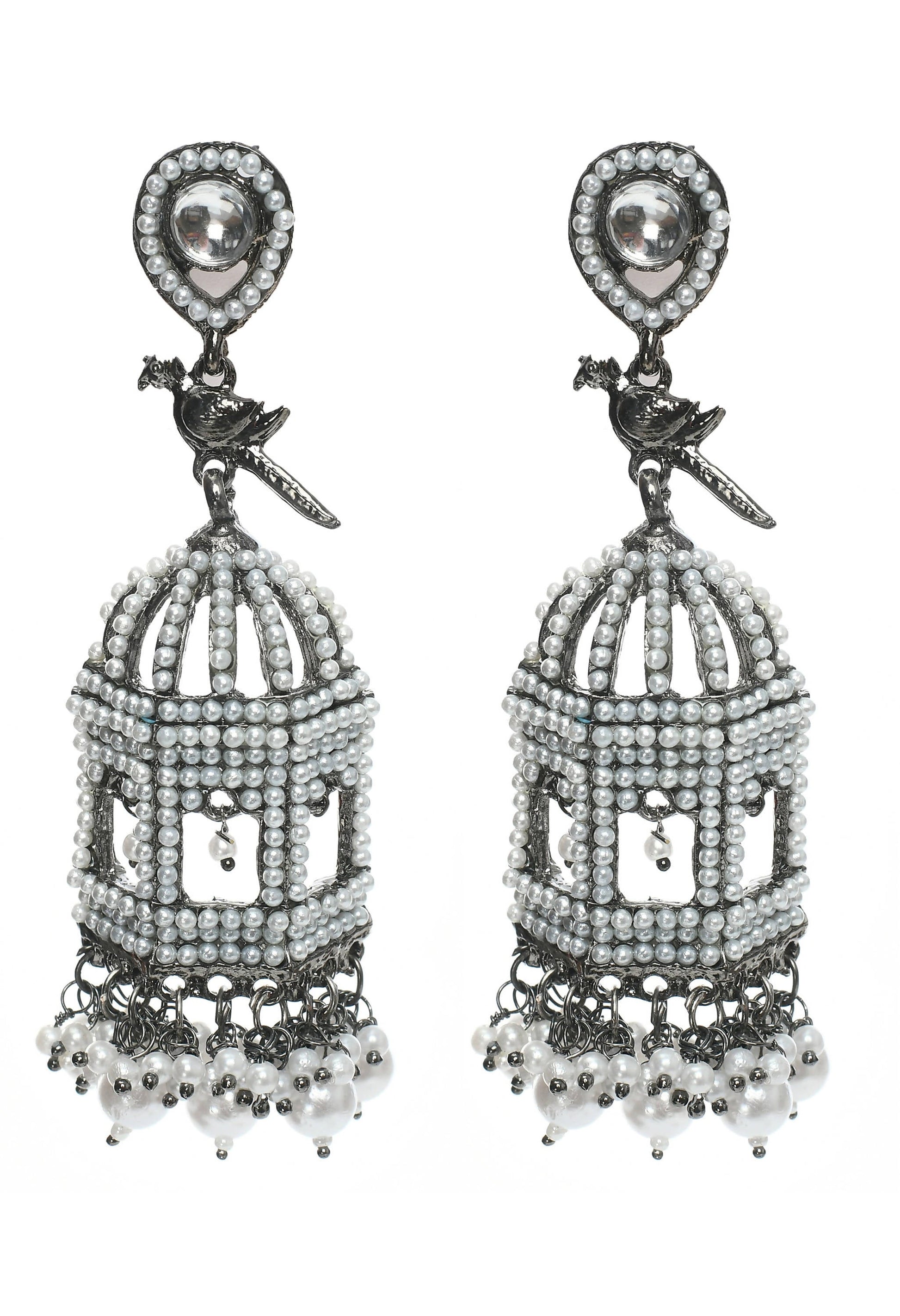 Mominos Fashion Johar Kamal Silver Color Bird Nest Earrings With Pearls - Grab2buy