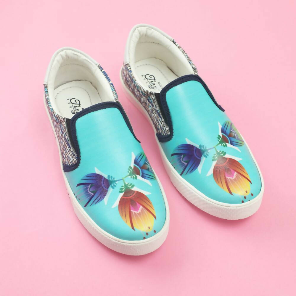 Tiny Bugs Girls Flower Printed Slip Ons Sneakers - Sky Blue  Grab2Buy Tiny Bugs Grab2Buy