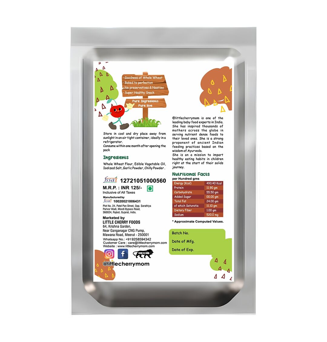 Littlecherrymom Whole Wheat Khakhra ?Garlic | Swadesiicart