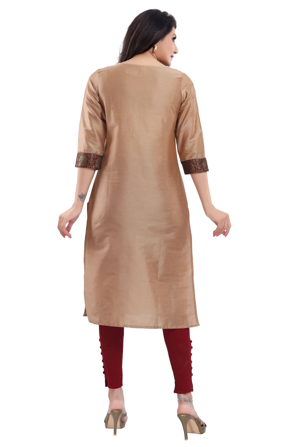 Snehal Creations Beige Cotton Silk Kurti Top