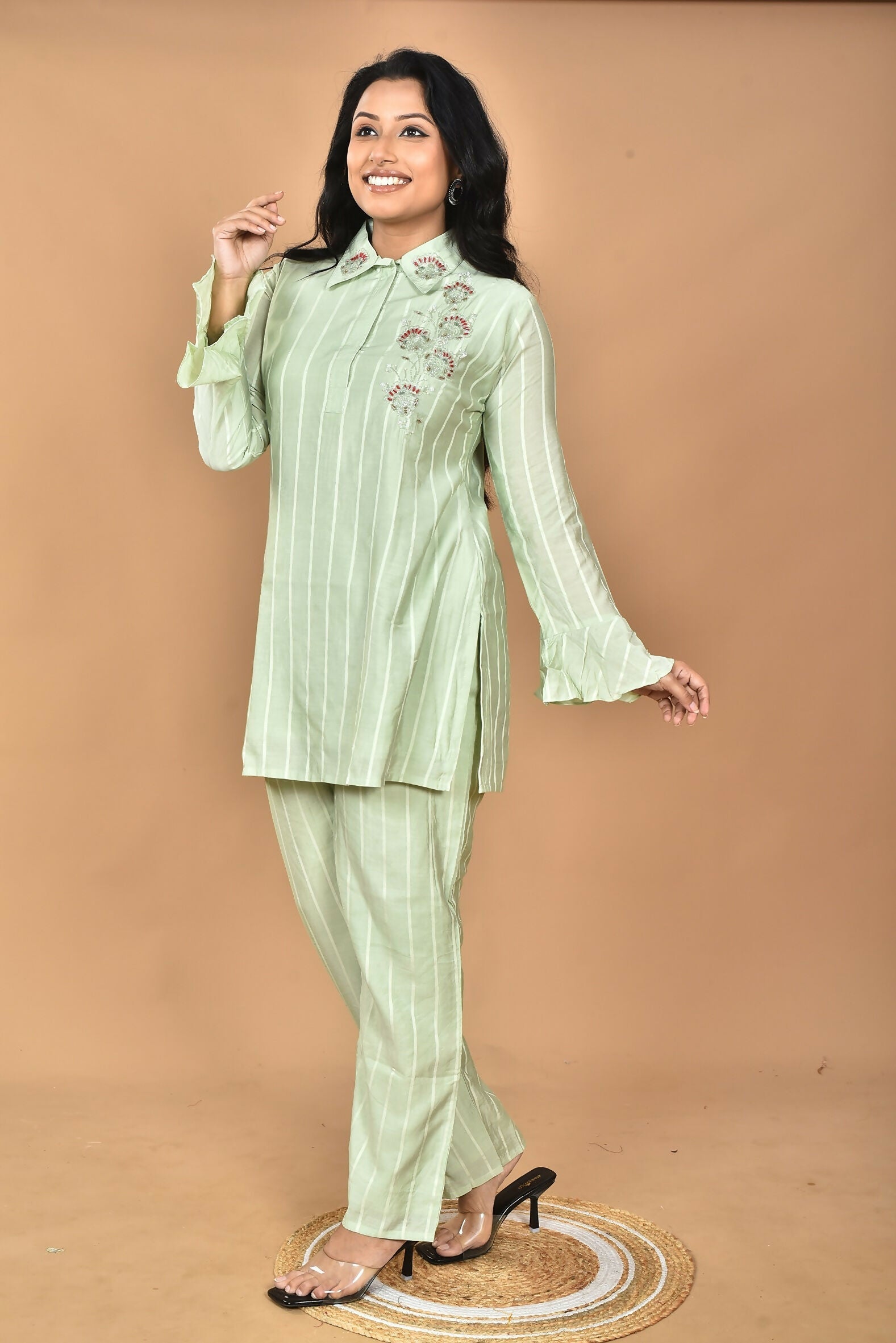Morchari Women And Hand Embroidery Co-Ords-Green 