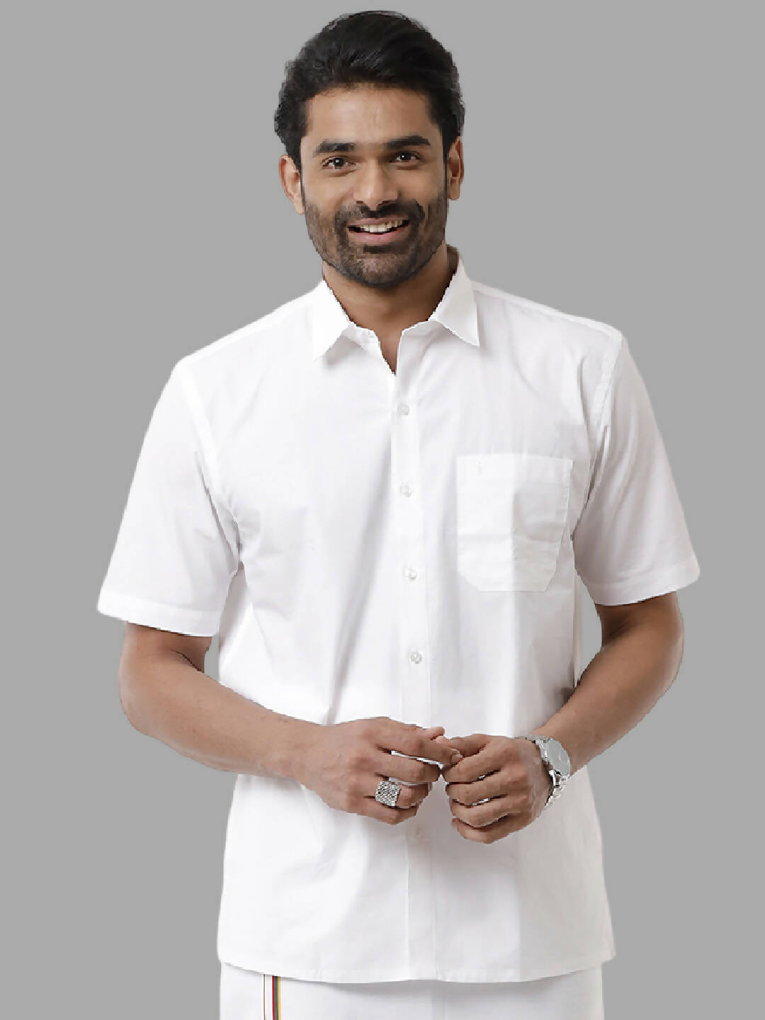 Ramraj Cotton Mens Half Sleeve Formal Poly Cotton White Shirt 